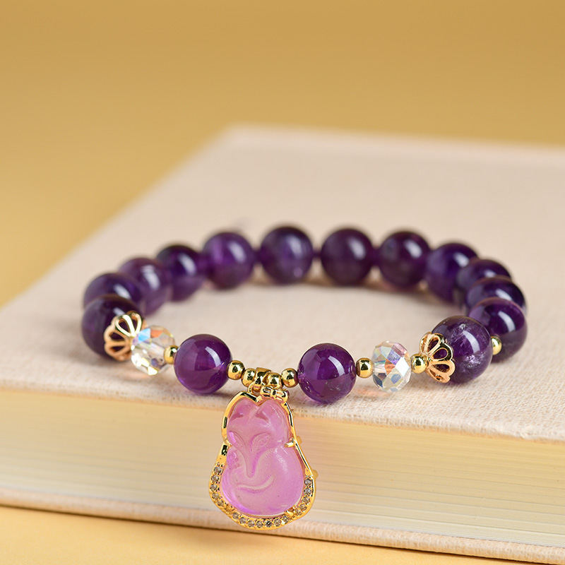 Natural Amethyst Fox Fairy Bracelet - Peach Blossom Luck, Marriage Fortune, and Crystal Energy Bracelet