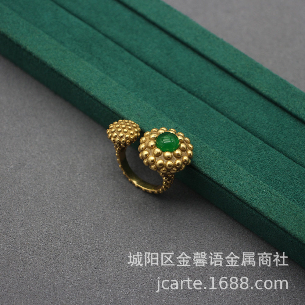 青岛首饰复古琉璃戒指个性小众艺术品铜镀俄真金手饰度假风耳环