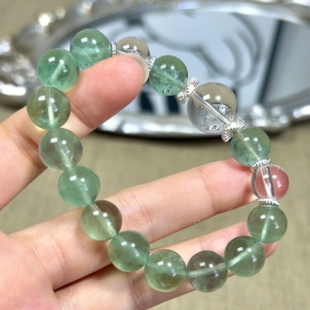 Natural Green Fluorite Mint Green Gemstone Bracelet | Wealth Attracting and Luck Changing Crystal Bracelet | Energy Healing Jewelry
