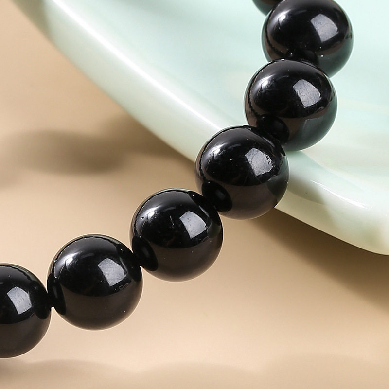 Single-Strand Round Bead Minimalist Black Tourmaline Bracelet
