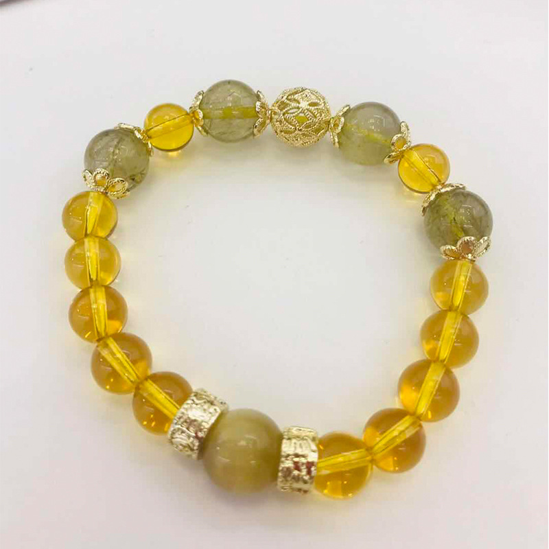 Natural Blonde Rutilated Quartz Citrine Bracelet, Wealth Attracting and Luck Changing Energy Crystal Bracelet, Unisex Design.