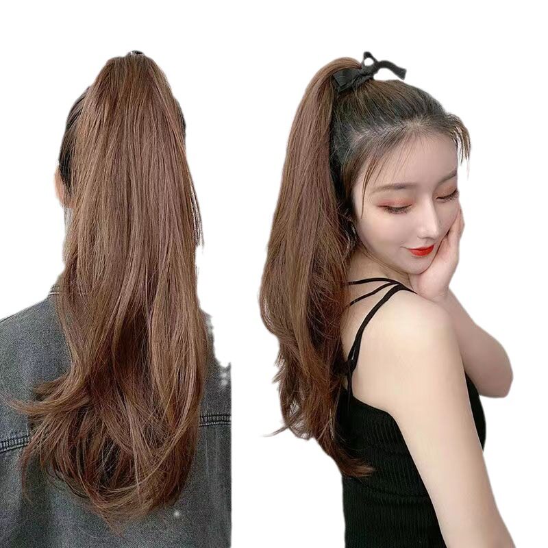 厂家批发  假发女绑带式微卷马尾中长款逼真自然发尾卷假发片