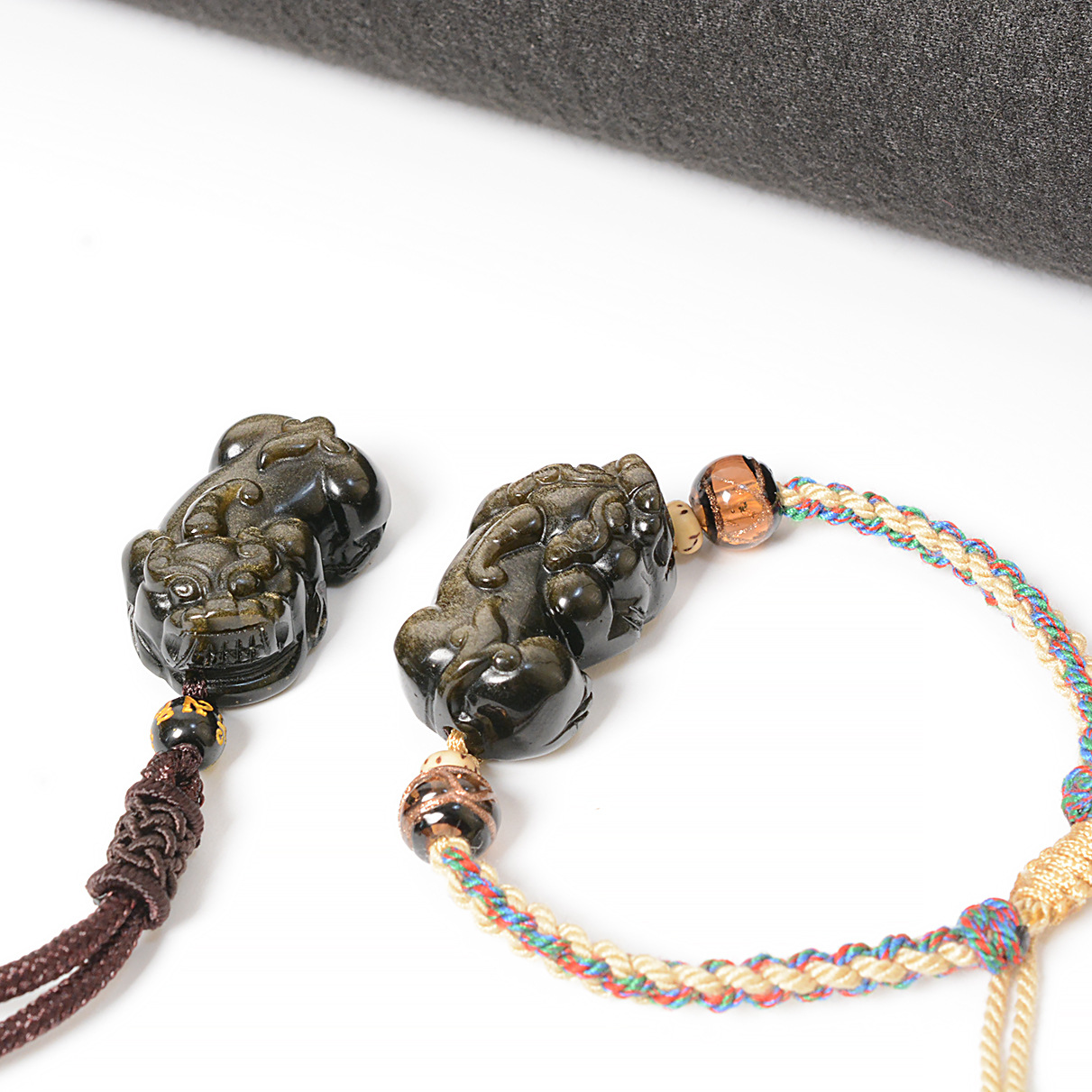 Natural Obsidian Golden Pi Xiu Necklace, Wealth Attraction and Evil Warding Talisman.