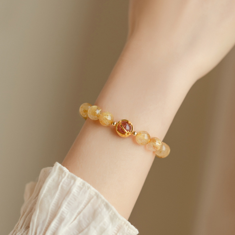 Natural Blonde Rutilated Quartz Citrine Bracelet | Five Elements: Earth, I Ching Kun Gua, Wealth Attraction and Luck Transformation Bracelet for Stabilizing Fortune