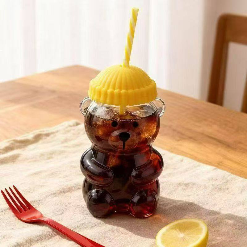跨境亚马逊新品小熊咖啡杯玻璃杯星吧克饮料杯子可爱卡通饮水杯