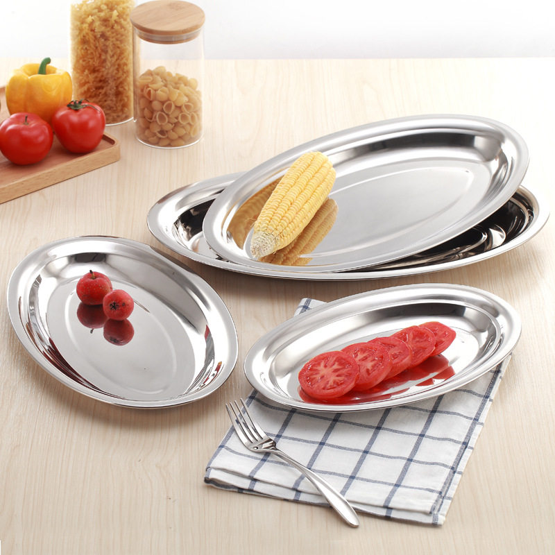 不锈钢无磁蛋形盘旦形浅盘肠粉盘餐盘餐具酒店餐厅菜盘家用鱼盘