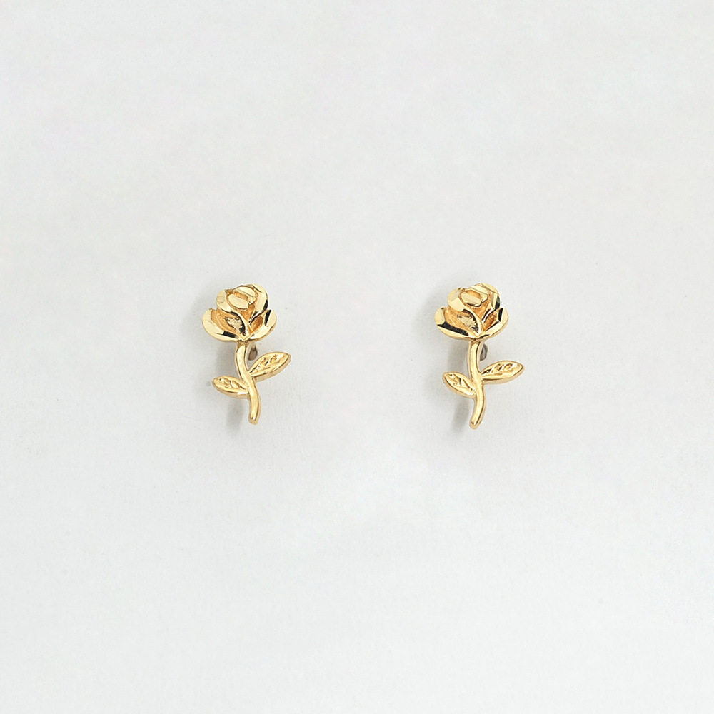 9K/14K金 一朵玫瑰花耳钉