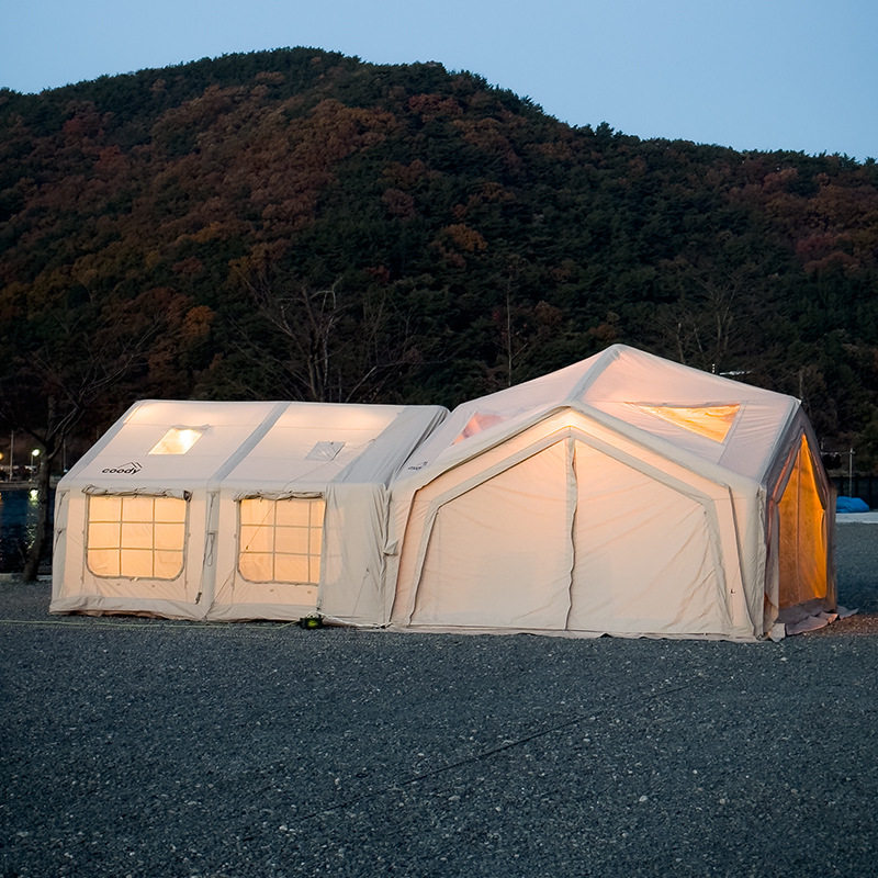 军鑫coody13㎡枢纽站六角军绿过夜住宿野营模块露营充气帐篷速开