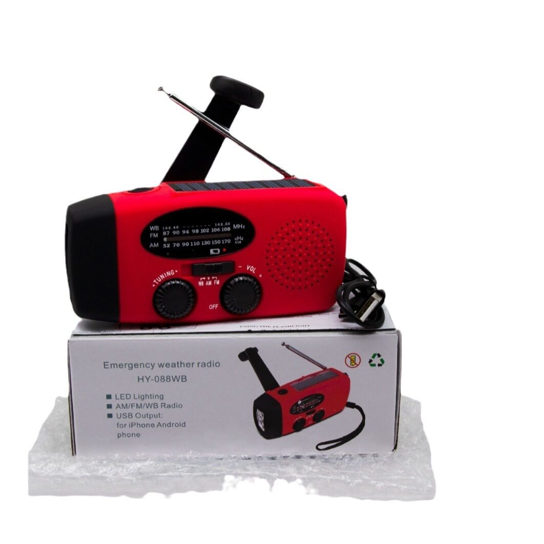 亚马逊手摇太阳能充电收音机 迷你应急带照明功能收音机批发