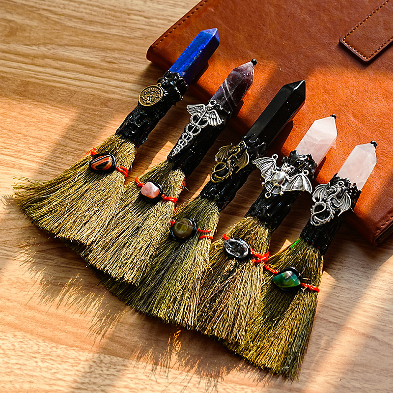 Natural Crystal Hexagonal Mini Broom Crystal Energy Ornament | Purify Space, Attract Wealth and Good Luck