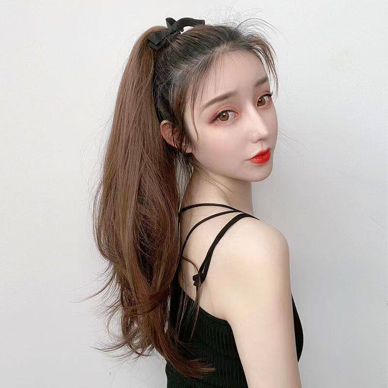 厂家批发  假发女绑带式微卷马尾中长款逼真自然发尾卷假发片