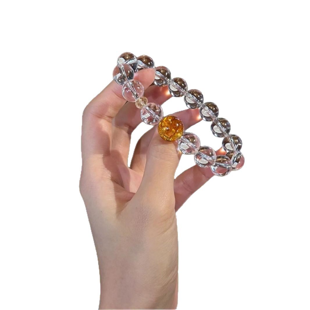 Single-Strand Round Bead Crystal Clear Minimalist Clear Quartz Bracelet