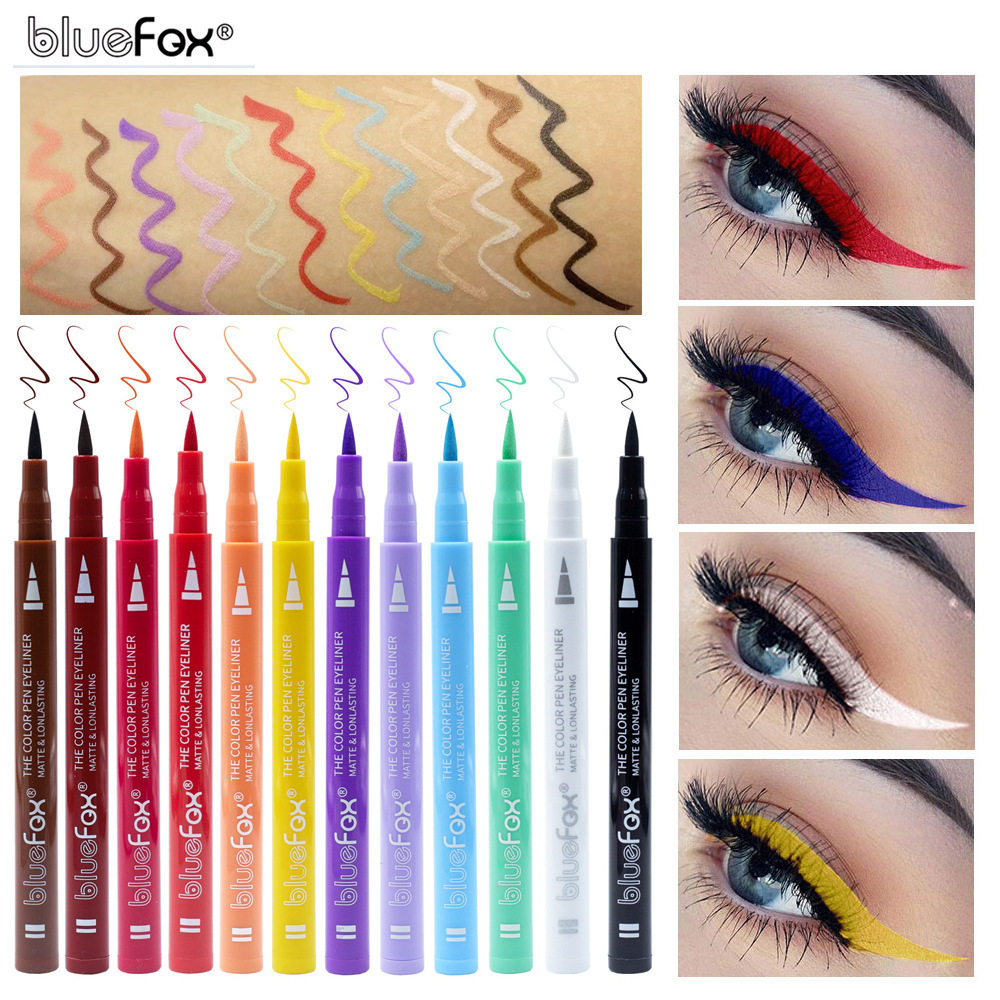 跨境爆款12色彩色眼线笔哑光防水防汗速干眼线液笔身体彩绘莫兰迪