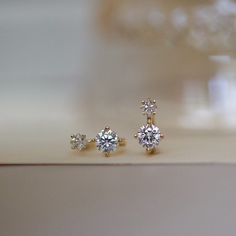 9K gold double diamond ear hoops of different sizes