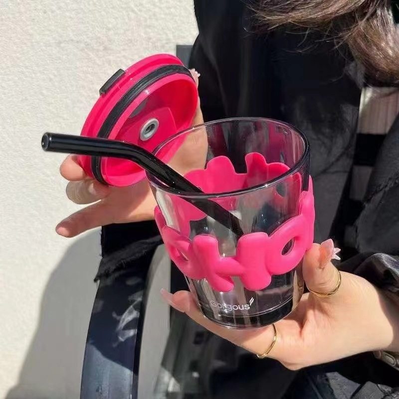 吸管玻璃杯女新款2024情侣学生水杯便携随手杯子家用咖啡喝水杯子