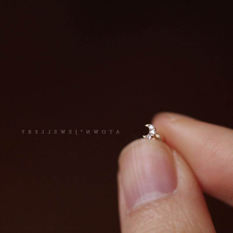 9K gold mini diamond moon heart screw ear studs, ear bone studs