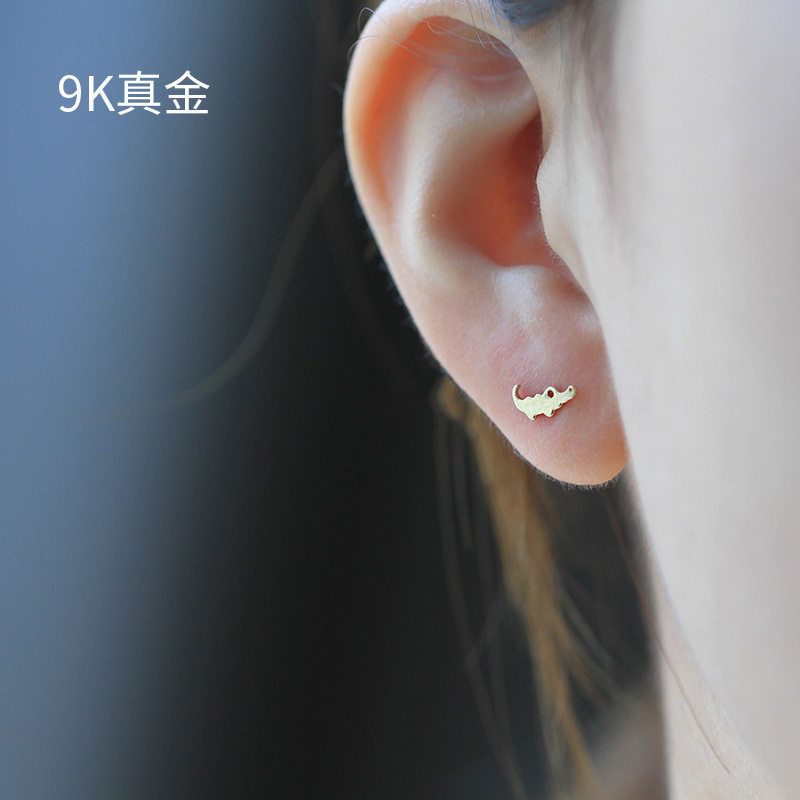 9K gold Brachiosaurus, crocodile, whale, dinosaur and animal stud earrings