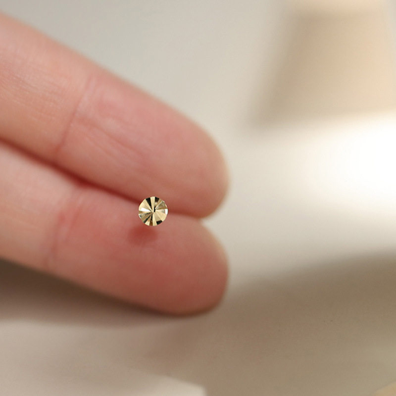 9K金 车花小圆盘耳钉