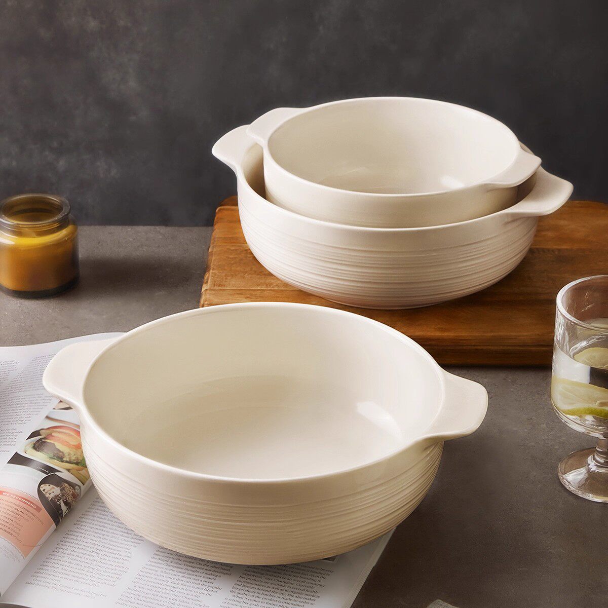 陶瓷白色双耳汤碗简约大碗日式泡面酸菜鱼碗家用大容量大盆碗盘子