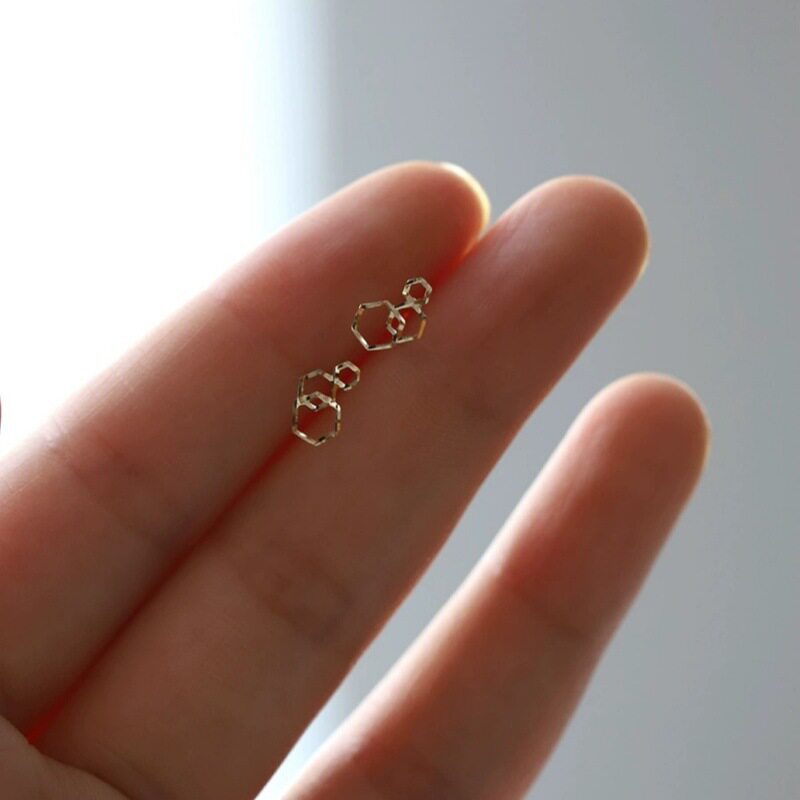 14K金 渐变六边形耳钉