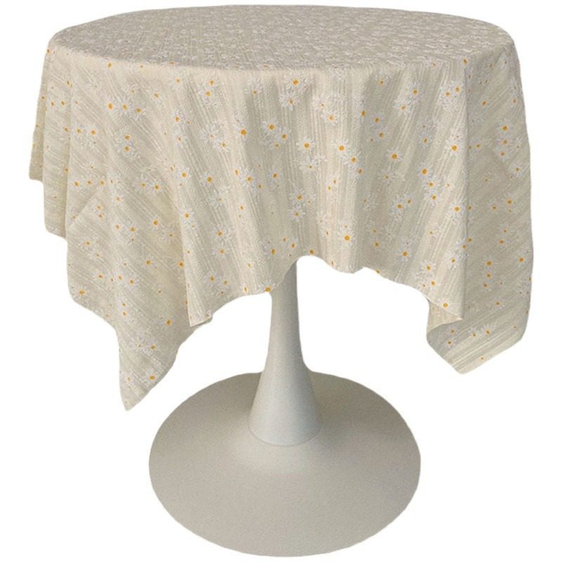 桌布ins风日系棉麻布艺小雏菊家居蕾丝正方形茶盘小家电防尘盖布