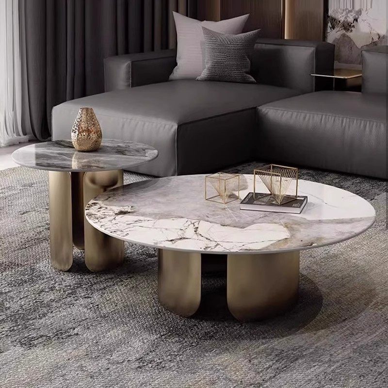 意式潘多拉岩板圆形茶几组合茶几客厅高级感客厅家用小户型茶几桌
