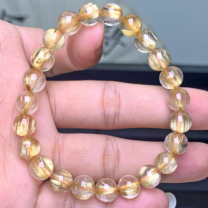 Natural Blonde Rutilated Quartz Bracelet | Wealth Attraction and Luck Energy Crystal