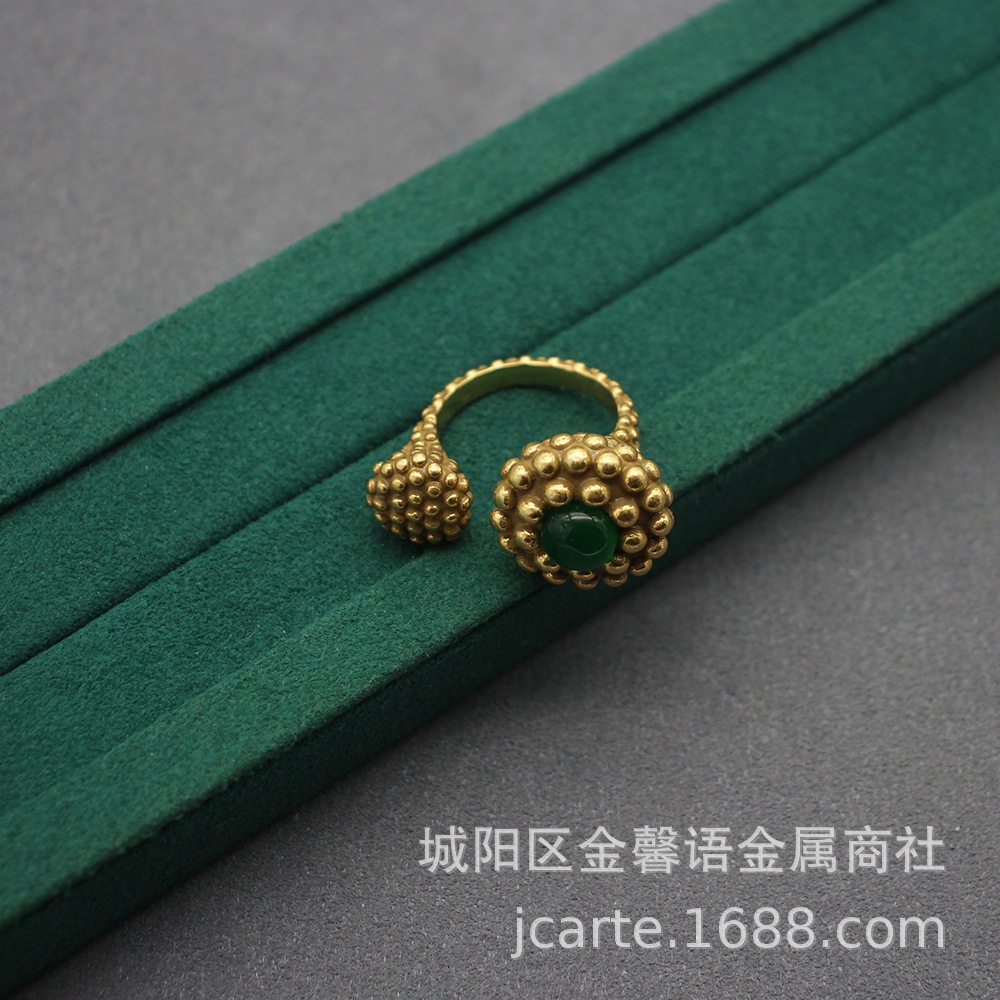 青岛首饰复古琉璃戒指个性小众艺术品铜镀俄真金手饰度假风耳环