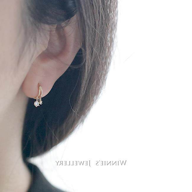 9K gold double-layer small diamond hoop earrings