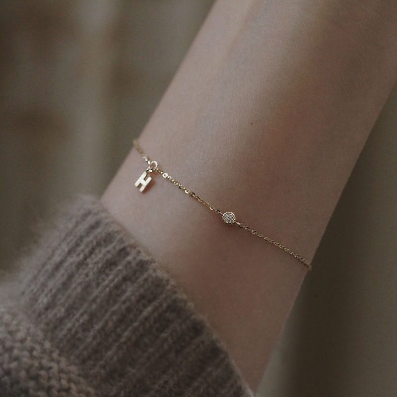 14K gold H-letter small zircon bracelet