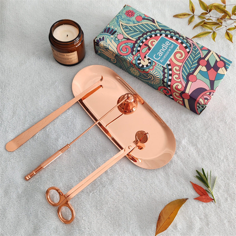 源头厂家直销香薰蜡烛工具四件套白盒套装灭烛钩蜡烛剪灭烛器托盘
