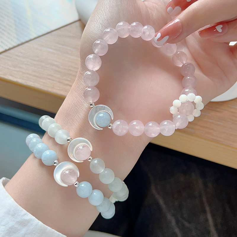 Natural Rose Quartz Aquamarine Cat's Eye Jewelry | Peach Blossom and Relationship Boosting Crystal Bracelet