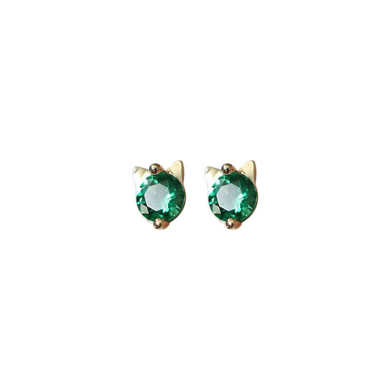 9K gold green diamond cat head screw ear stud ear bone stud