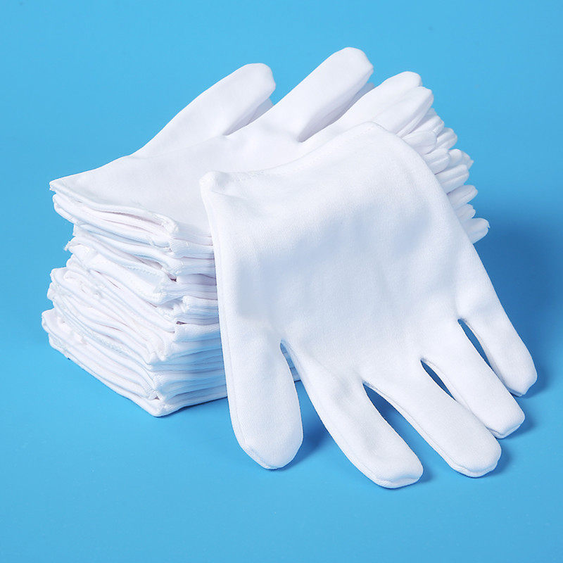 厂家批发白手套纯棉 作业文玩礼仪劳保棉手套 汗布盘珠薄工作手套