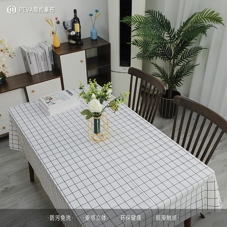 厂家批发北欧风格子家居装饰桌布防水防油免洗餐桌布PEVA台布