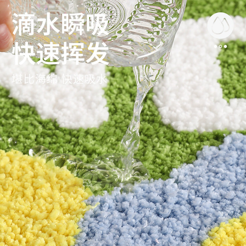 现简约田园风浴室地垫小清新家用卫生间吸水防滑地毯低毛植绒脚垫