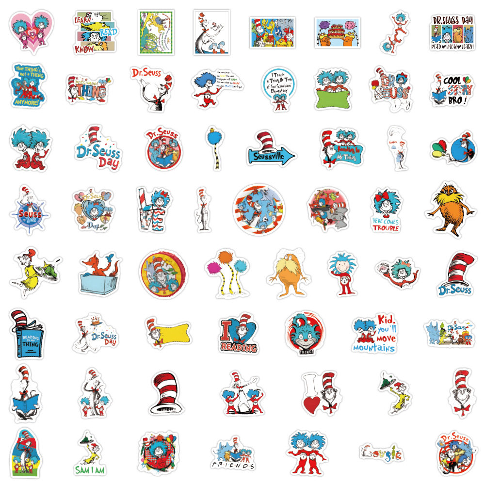 60张新款苏斯博士 Dr. Seuss 涂鸦贴纸汽车行李箱水杯贴纸DIY批发