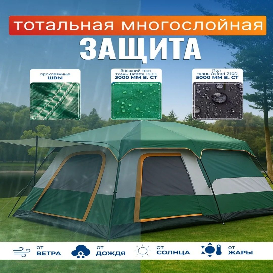 两室一厅帐篷户外野营铁管屋脊双层帐防晒防暴雨露营装备折叠天幕