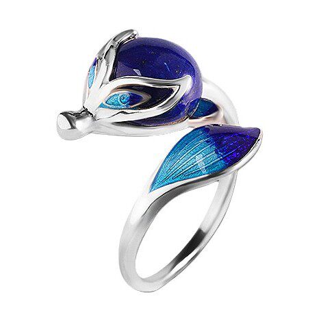 Lapis Lazuli Fox Ring - 925 Sterling Silver Enamel Open Ring