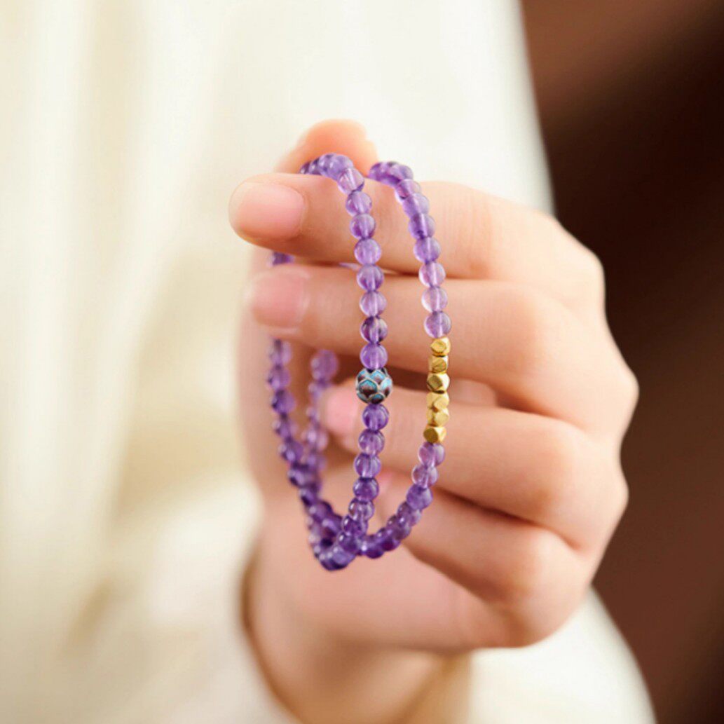 Double-Wrap Luxury Modern Chinese Amethyst Bracelet