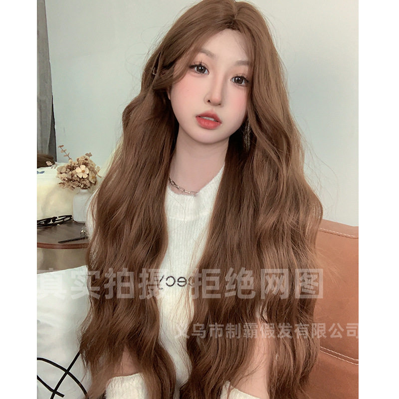 批发跨境假发女长发时尚网红日常同款自然八字刘海卷发全头套