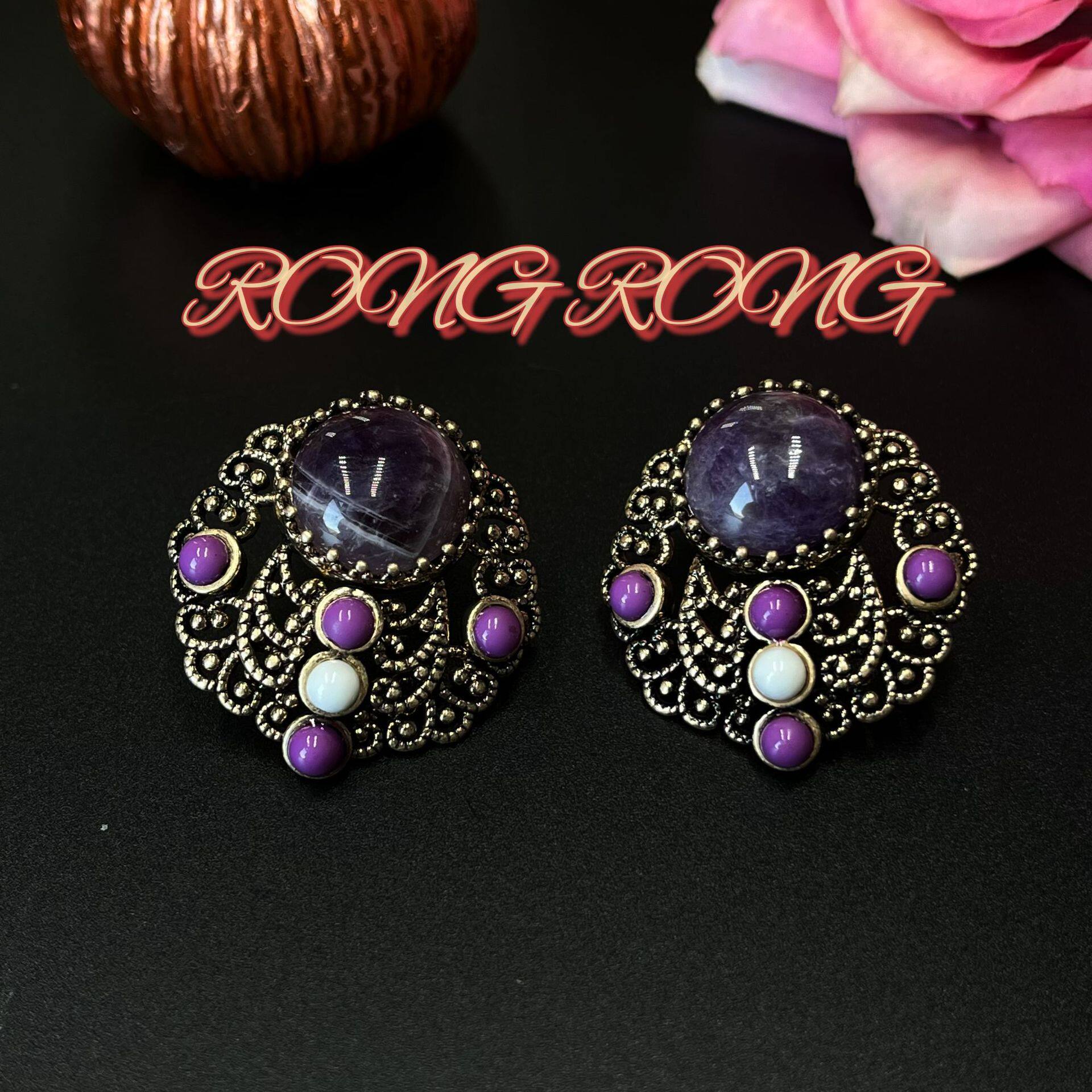 Luxury Vintage Amethyst Stud Earrings