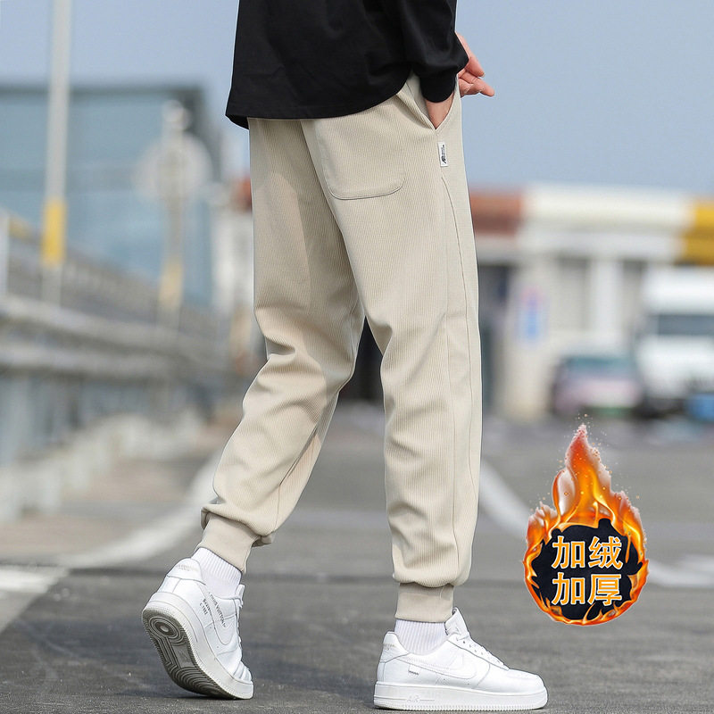 八分裤男冬季保暖加绒潮牌男士束脚卫裤宽松百搭休闲裤子小个子男