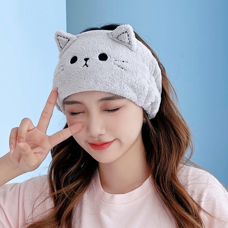可爱猫耳朵月子头巾发带日系化妆弹力束发带珊瑚绒针织洗脸头带