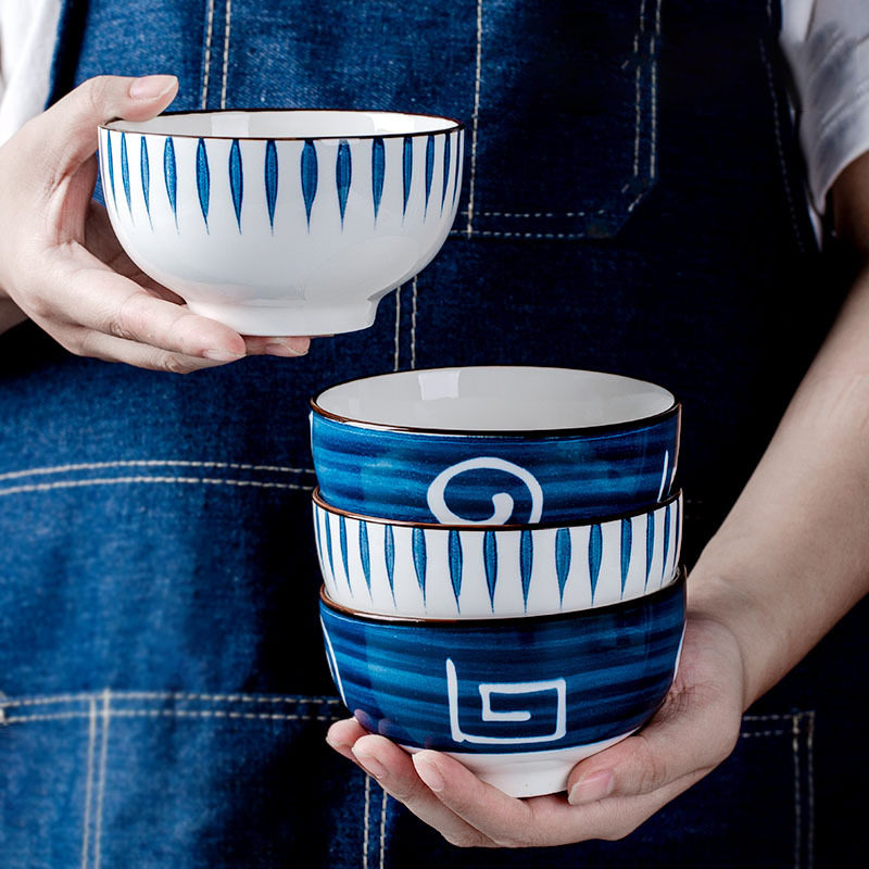 碗套装日式网红米饭碗千叶草甲骨文釉下彩碗具简约INS风陶瓷餐具