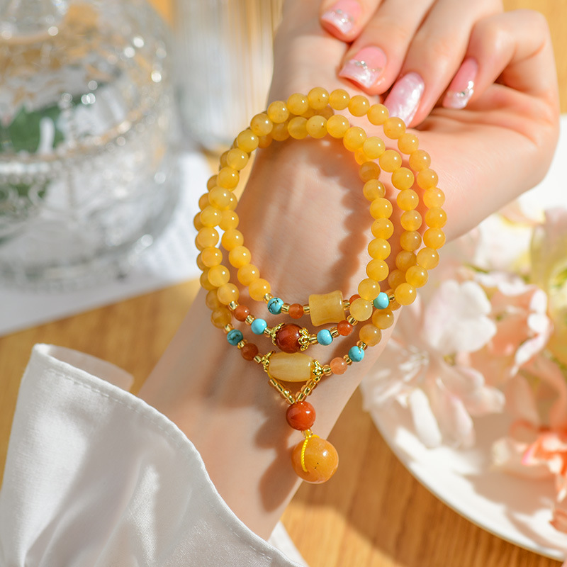 Golden Silk Jade Multi-Strand Energy Bracelet - Natural Energy Crystal Bracelet, Essential for Attracting Wealth, Good Fortune, and Wellness.