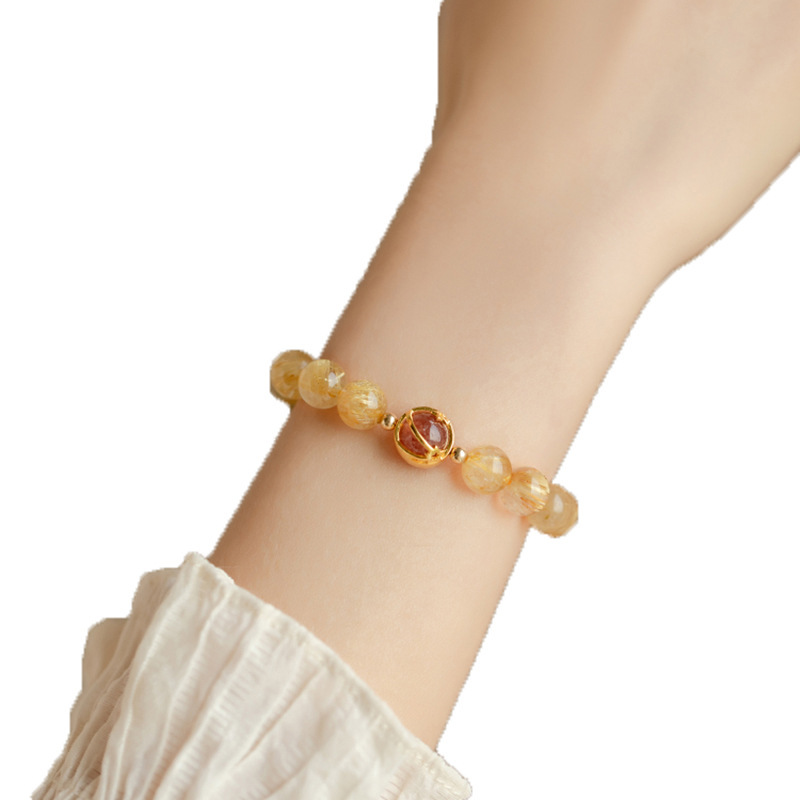 Natural Blonde Rutilated Quartz Citrine Bracelet | Five Elements: Earth, I Ching Kun Gua, Wealth Attraction and Luck Transformation Bracelet for Stabilizing Fortune