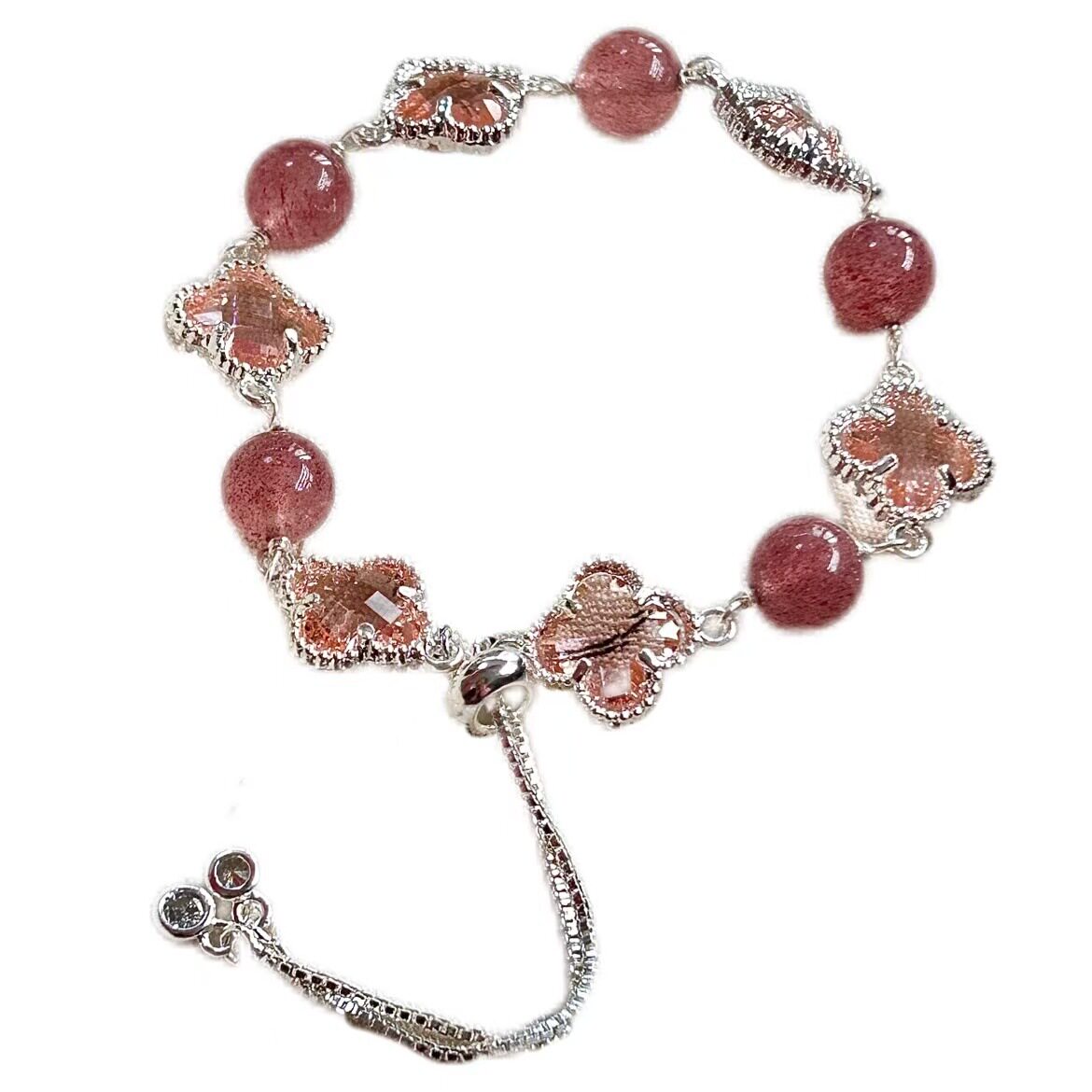 Lucky Bloom Bracelet — Strawberry Quartz Four-Leaf Clover