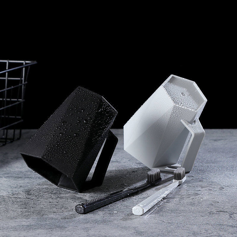 菱形洗漱杯情侣带把手刷牙杯家用时尚简约创意塑料漱口杯牙缸批发