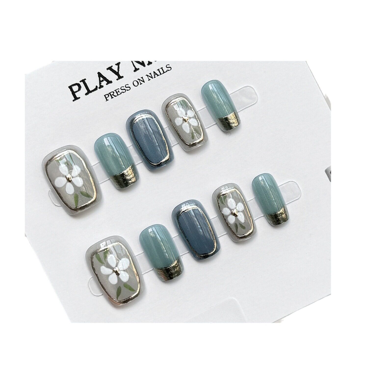 新款高级手工晕染梯形穿戴甲 猫眼电镀3D浮雕美甲 渐变渲染显白